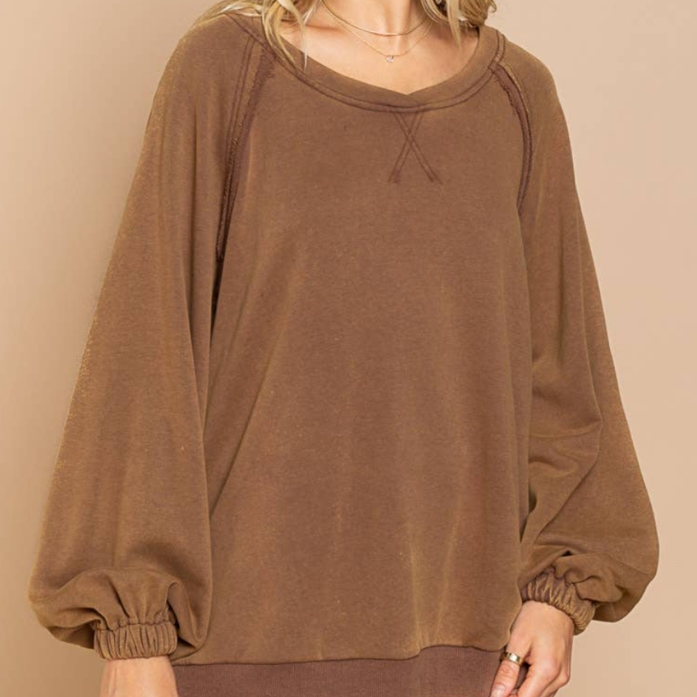 POL Brown/Tan Oversized Kinsley Crew Neck Sweatshirt Open Back Size Small
